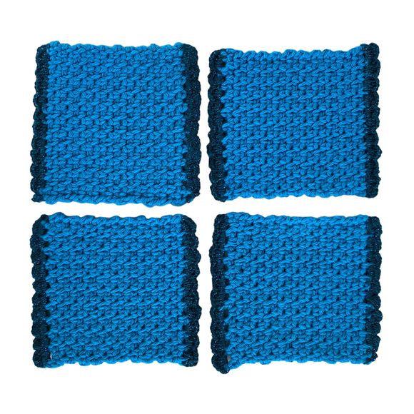 Mug Rugs Handmade Crochet Turquoise Blue Cotton Glitter Edging Set of 4 Coasters - Picture 4 of 10